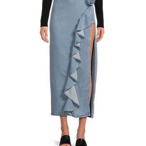 Elegant Blue Denim Skirt with Ruffle Detail
